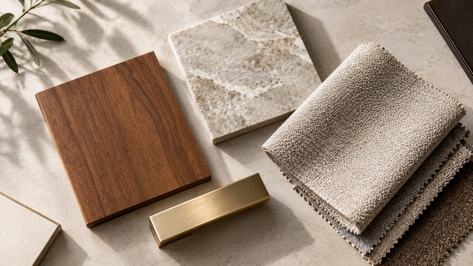 Custom Hotel Furniture: The Complete Guide for Hospitality Projects 5 Material samples used in custom hotel furniture including wood, stone, and upholstery
